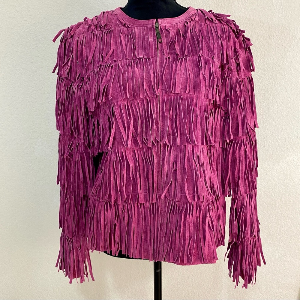 Prosper & Devine Purple Suede Leather Fringe Jacket Tiered‎ Western XL